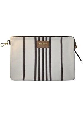 Henri Bendel Large White Canvas Wristlet Pouch Travel Luggage Bag Accessories